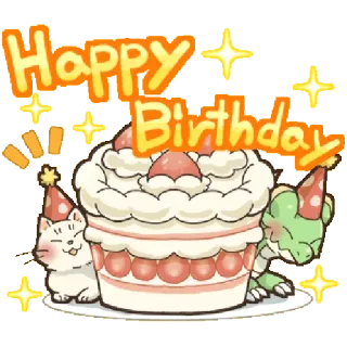 🎂 Happy Birthday anniversaire, gâteau, fête, party, chat, lézard, festif telegram sticker
