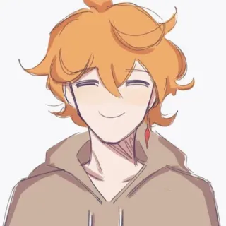 🥨 Anime, chico, pelo naranja, sonrisa, feliz, dibujo animado, boceto whatsapp sticker