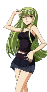 😏 C.C. Code Geass Anime, Cheveux verts, Femme, Lunettes, C.C. telegram sticker