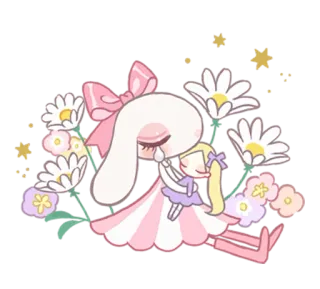 😢 卡通, 插画, 角色, 花, 可爱, 女孩, 娃娃, 粉色, 眼泪 telegram sticker