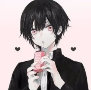 🧃 anime, anak laki-laki, jus, hati, rambut hitam telegram sticker