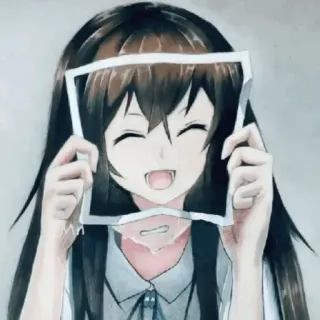 😭 Ragazza anime, Sorriso, Maschera, Emozionale, Illustrazione, Opera d'arte telegram sticker