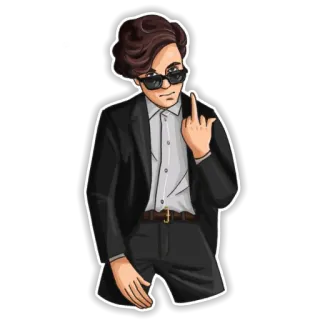 🖕 中指, 男, スーツ, サングラス, 攻撃的, ジェスチャー, 漫画 telegram sticker
