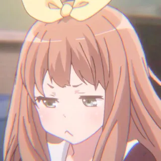 🦖 anime girl, cartoon, cute, disappointed, smug, yellow ribbon whatsapp sticker