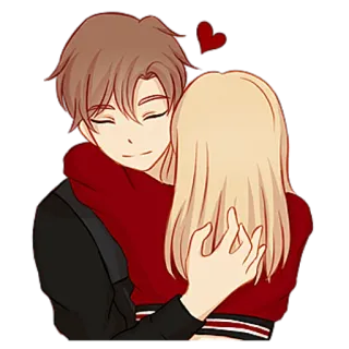😻 cartoon, hug, love, couple, romance, heart, affection telegram sticker