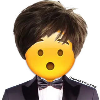 😯 Эмодзи, Смокинг, Лицо, Волосы telegram sticker