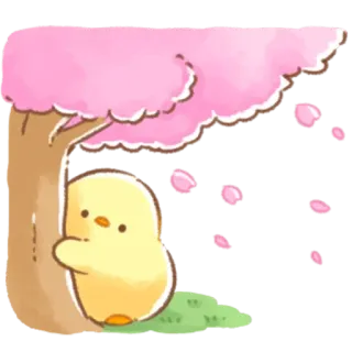 😶 цыпленок, цвет вишни, каваий, животное, милый, весна, дерево telegram sticker