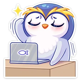 ☺️ пингвин, мультфильм, ноутбук, рыба, милый, счастливый, животное whatsapp sticker