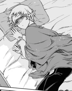 😎 Elf, Schlafend, Anime, Manga, Bett, Innen telegram sticker