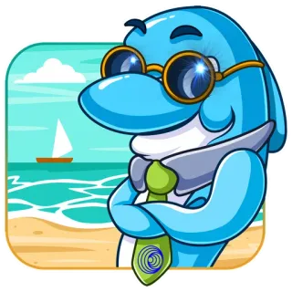 😎 dauphin, dessin animé, lunettes de soleil, plage, mer, voilier telegram sticker