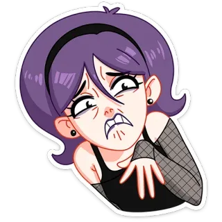 🥴 aufkleber, cartoon, mädchen, lila haare, emo, illustration telegram sticker