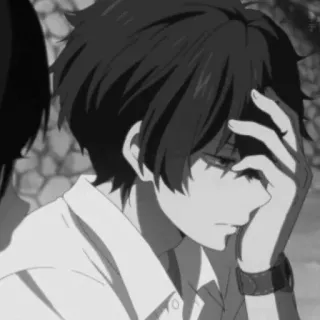🕸 Anime, Triste, Personagem, Preocupado, Preto e branco telegram sticker