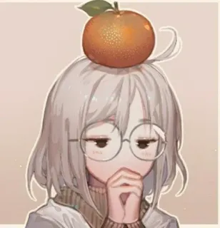 😑 anime girl, orange, glasses, cute, kawaii, character art telegram sticker