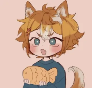 🌟 uszy zwierząt, anime, uroczy, grafika cyfrowa, ryba, brązowe włosy telegram sticker