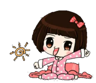 🌞 Mädchen, süß, Cartoon, Schlafanzug, Morgen, Sonne telegram sticker