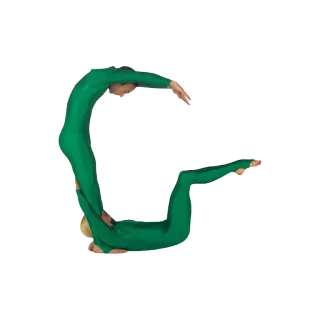 🅰 gymnastics, letter G, green, acrobatic, human alphabet telegram sticker
