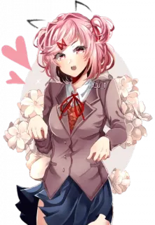 💕 Natsuki Doki Doki Literature Club! Anime, Manga, Słodkie, Różowe włosy, Mundur szkolny, Doki Doki Literature Club! telegram sticker