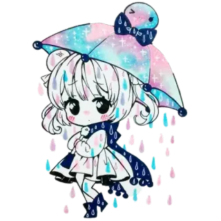 🙁 ちび, 可愛い, 傘, 雨, かわいい, アニメ, 漫画, パステル telegram sticker