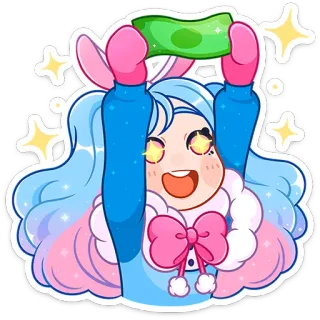 🤑 pieniądze, kreskówka, anime, iskierka, słodki, dolar, szczęśliwy telegram sticker