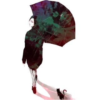 ✋ woman, umbrella, black cat, fashion, illustration, art, rain, style whatsapp sticker