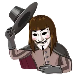 😘 V V for Vendetta V Vendetta, หน้ากากกาย ฟอกส์, ไม่ระบุชื่อ, การเมือง, ตัวละครในภาพยนตร์, สติกเกอร์, การ์ตูน telegram sticker