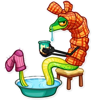 🤒 cobra, banho, desenho animado, animal, relaxante, engraçado telegram sticker