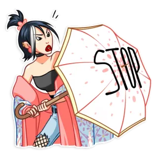 ⛔ STOP pare, guarda-chuva, mulher, desenho animado, adesivo whatsapp sticker