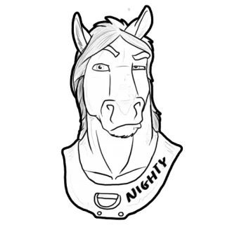 😒 NIGHTY cheval, dessin animé, animal, anthropomorphe, croquis, chemise de nuit telegram sticker