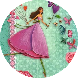 😲 Mädchen, Kleid, Herz, Schmetterling, Blumen, Cartoon telegram sticker