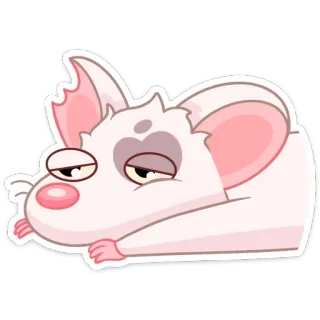 ☹️ мышь, животное, мультфильм, уставший, сонный, милый, розовый, белый telegram sticker
