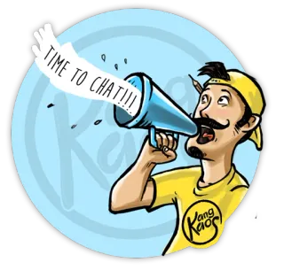📢 TIME TO CHAT!!! megaphone, talking, chat, conversation, man, cartoon, yellow, communication whatsapp sticker
