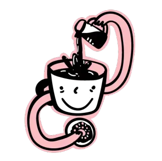🍩 café, boisson, kawaii, verser, dessin animé, illustration telegram sticker