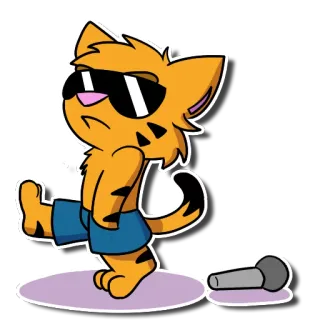😎 gato, óculos de sol, microfone, desenho animado, animal, música telegram sticker