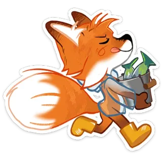 🦊 zorro, pez, dibujo animado, animal, naranja, cubo telegram sticker