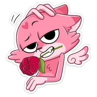 🌹 고양이, 동물, 분홍색, 장미, 귀여운, 만화, 사랑, 스티커 telegram sticker
