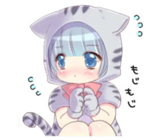 ☺️ Anime, Kot, Kawaii, Słodki, Dziewczyna, Bluza z kapturem, Manga telegram sticker