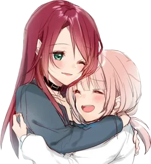 😊 Anime, Cartone animato, Ragazza, Abbraccio, Amicizia, Illustrazione telegram sticker