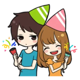 🎉 celebração, festa, confete, desenho animado, casal, fofo whatsapp sticker