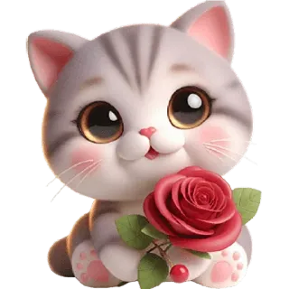 🌹 gato, gatito, rosa, lindo, animal, mascota telegram sticker