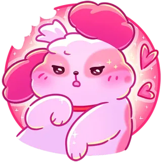 😏 분홍색, 강아지, 하트, 귀여운, 반짝이, 만화, 카와이 telegram sticker
