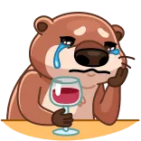 😢 lontra, chorando, vinho, triste, animal, desenho animado, emoção telegram sticker