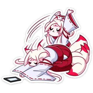 🙏 Anime, Fille renard, Kitsune, Mignon, Fatigué(e), Tablette graphique, Dessin animé telegram sticker