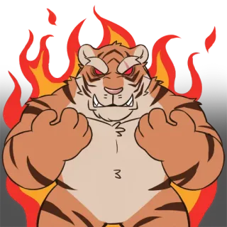 😡 tigre, bravo, fogo, desenho animado, animal, felino telegram sticker