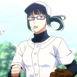 ➿ Animé, Baseball, Fille, Lunettes, Uniforme telegram sticker