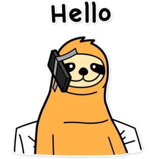 📞 Hello ленивец, привет, мультфильм, милый, животное, приветствие whatsapp sticker