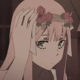 🍭 Zero Two Darling in the Franxx Anime, Zero Two, Coroa de flores, Darling in the Franxx, Retrato telegram sticker