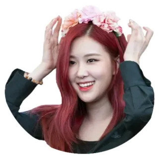 😂 Rose kpop, rosa, blackpink, cantante, flores, corona, retrato, pelo rojo whatsapp sticker