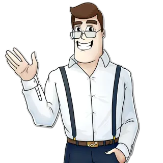 😊 mann, cartoon, hosenträger, brille, freundlich, figur telegram sticker
