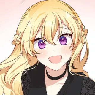 🥡 garota anime, cabelo loiro, olhos roxos, sorrindo, fofa, mangá telegram sticker