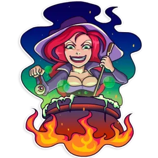 😈 strega, magia, halloween, calderone, pozione whatsapp sticker